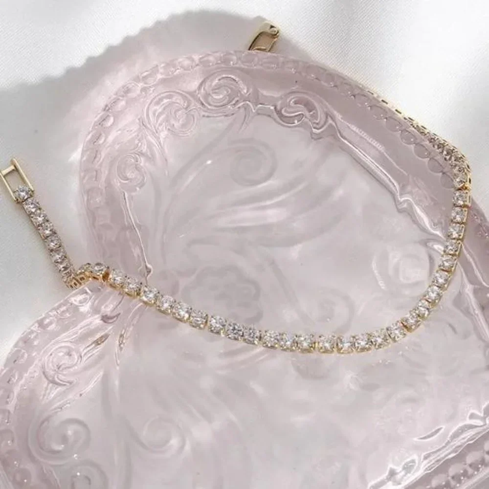 NEW 14K GOLD DIAMOND CHOKER TENNIS CHAIN NECKLACE, NICE NECKLACE, CUTE NECKLACE - Picture 4 of 7